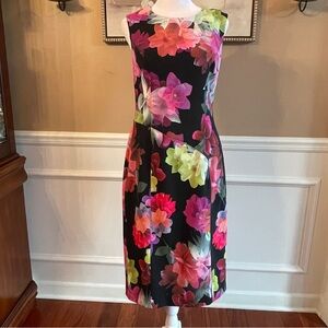 Nicole Miller New York Floral & Black Sleeveless Dress Lace Insets Size 8